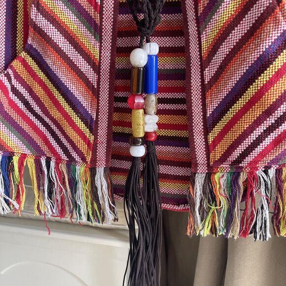 meghan Los Angeles Jewel Bead Sequin Fringe Kimono Open Poncho S M - Picture 4 of 7